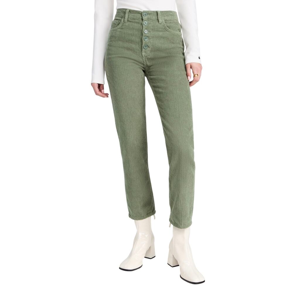 Reformation Cynthia Corduroy Pants 25 Green High Rise Button Fly Straight